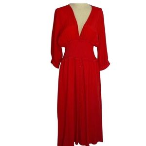 Zara Deep V Red Midi Dress Size Large Preowned